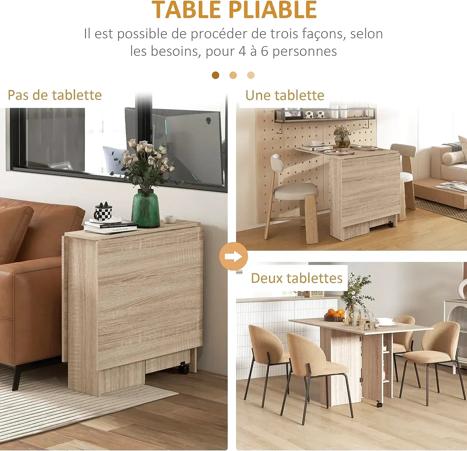 Grande table à manger pliante de 140 cm dépliée dans un séjour - photo 4