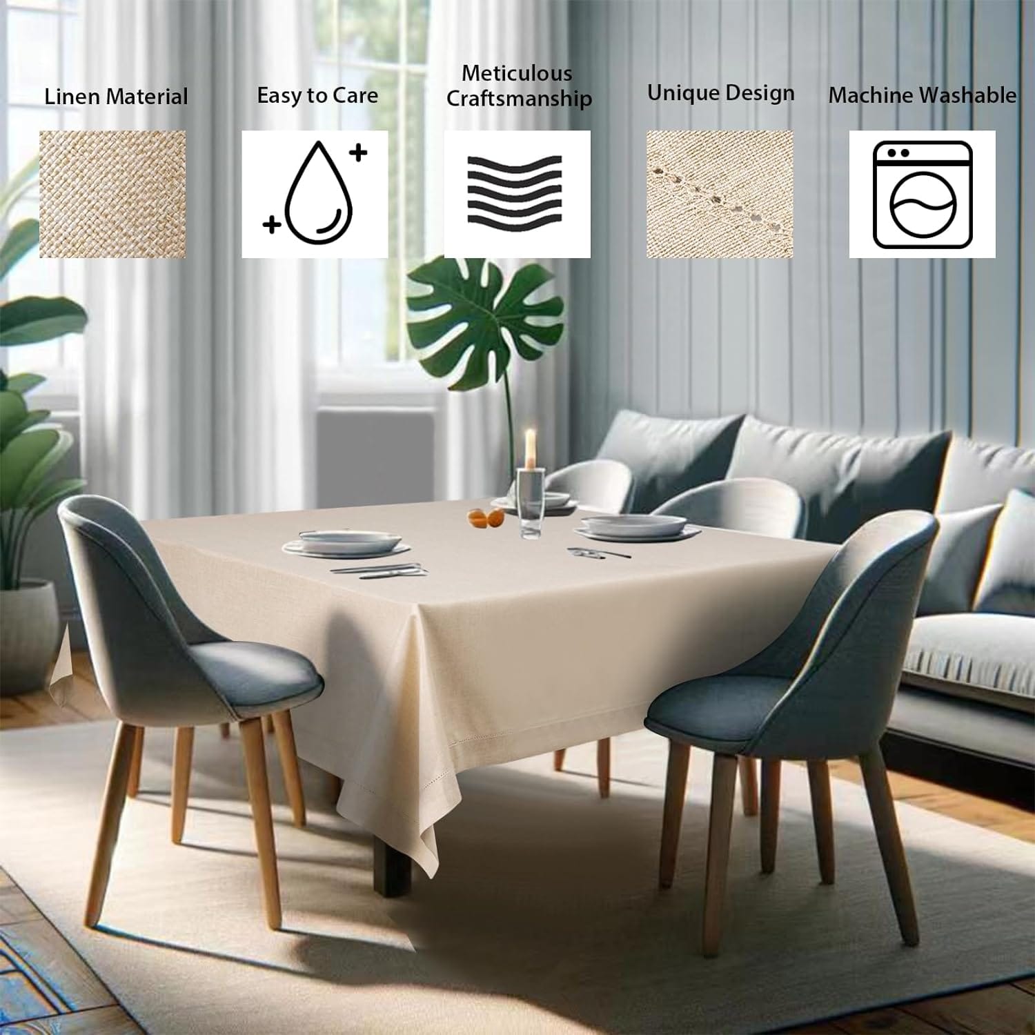 Nappe de table rectangulaire 155 x 400 cm en tissu aspect lin sur une grande table - photo 4