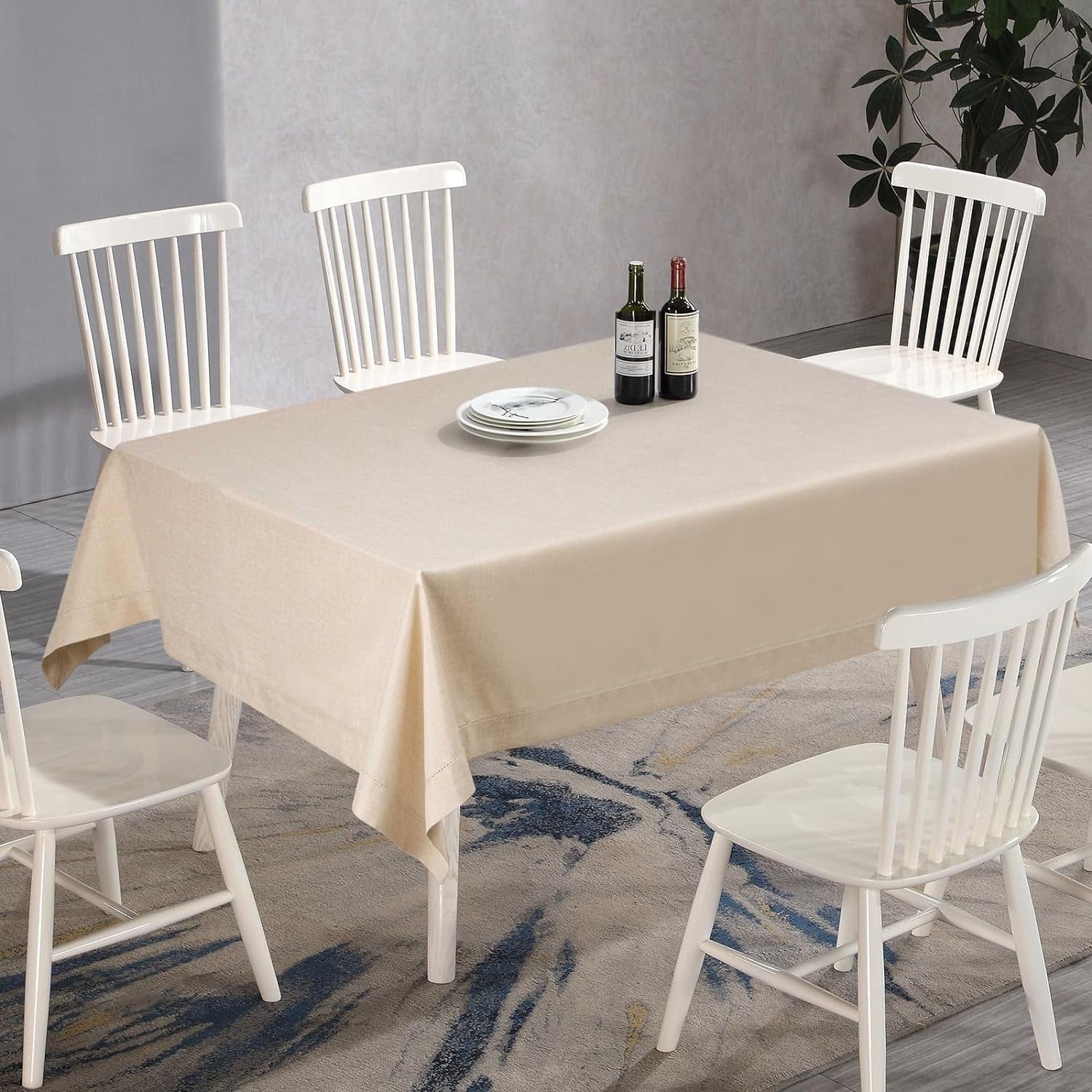 Nappe de table rectangulaire 155 x 400 cm en tissu aspect lin sur une grande table - photo 7