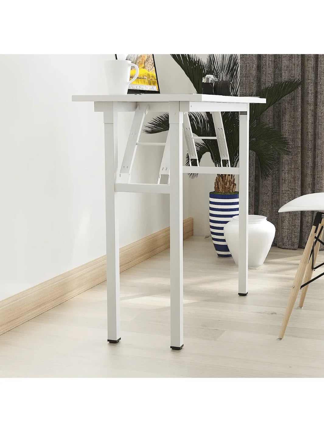 Petite table pliante blanche de 80 x 40 cm avec cadre métallique - photo 2