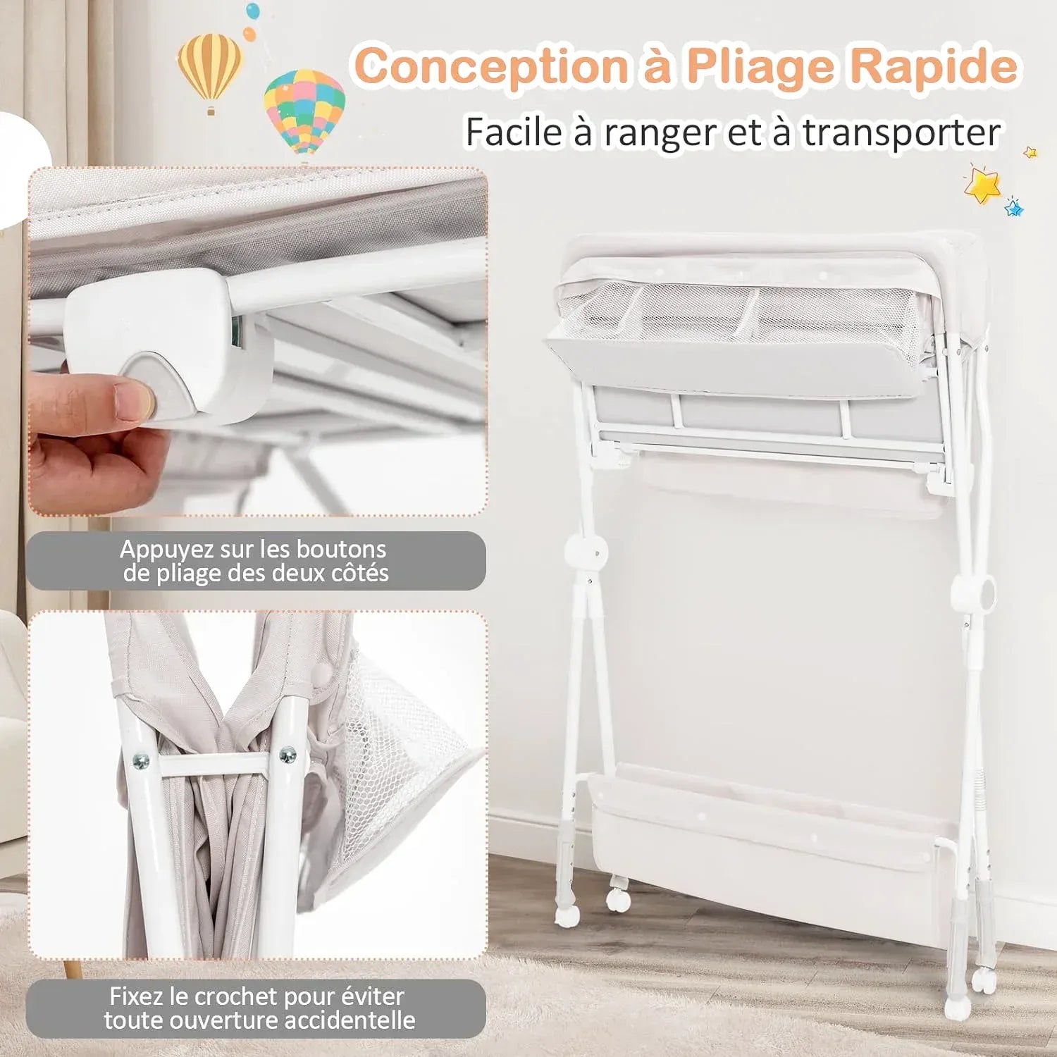 Table à langer pliante bébé avec plateau de rangement inférieur - photo 3
