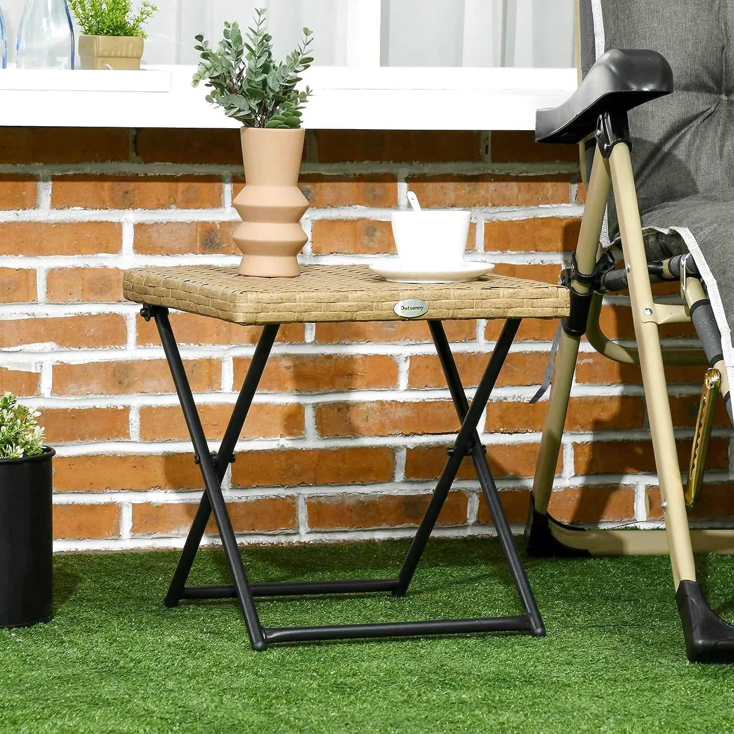 Table basse d'appoint pliante en résine tressée imitation rotin 40 x 40 cm - photo 2