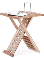 Table basse pliante en bois de noyer de 40 cm dépliée dans un salon