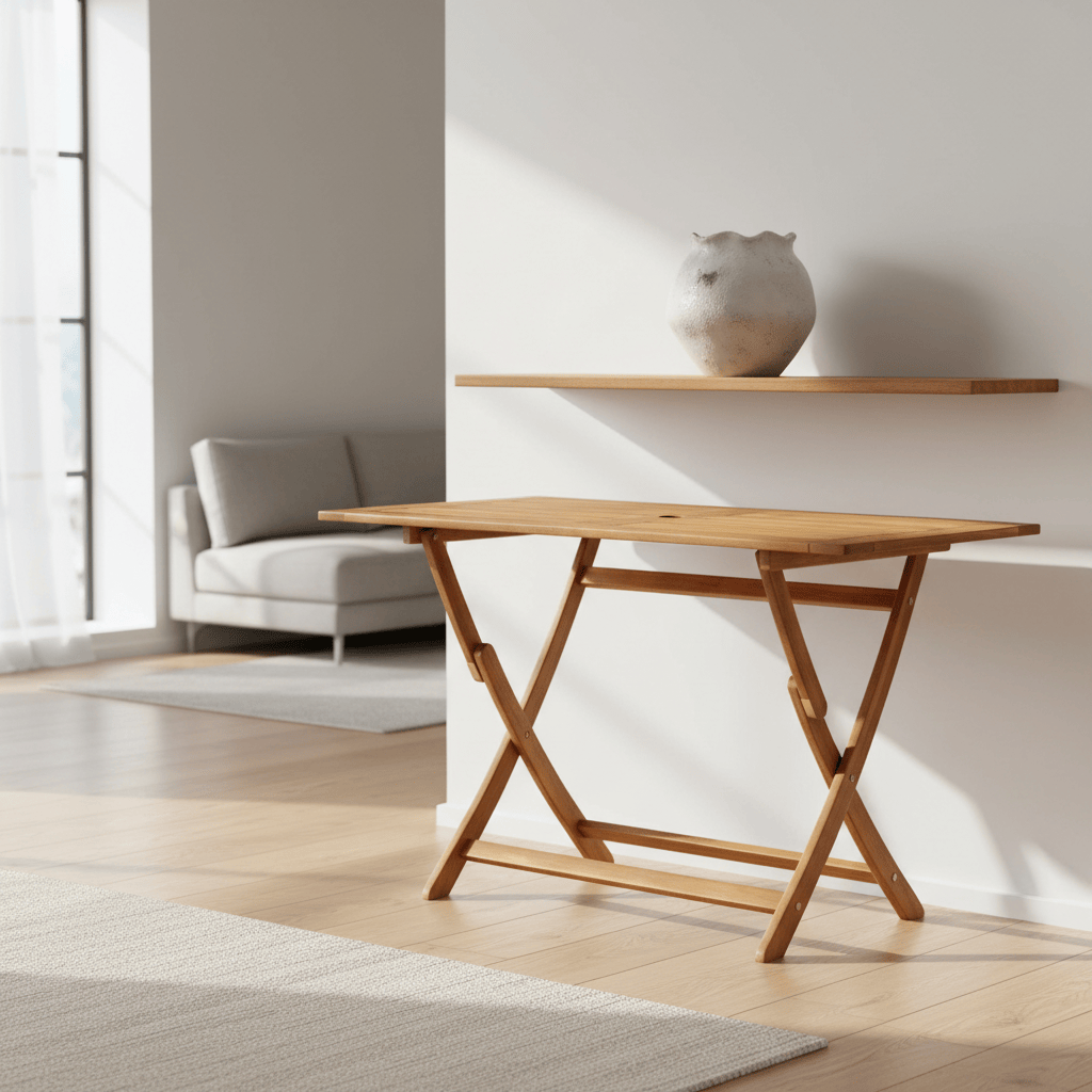 Table bois pliante extérieur en acacia massif huilé 120 x 70 cm sur une terrasse - photo 5