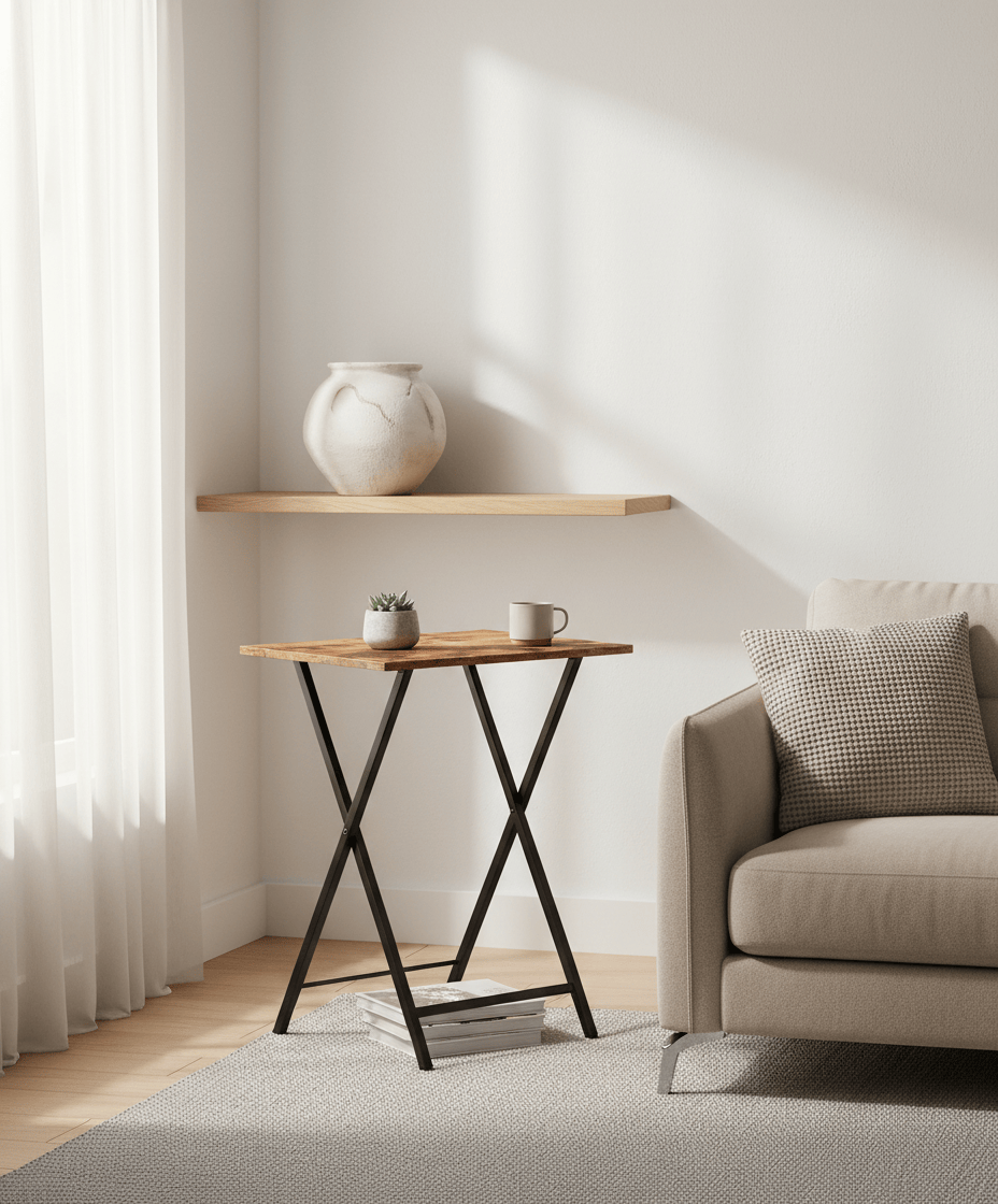 Table d'appoint pliante de balcon de 48 x 36 cm à côté d'un fauteuil - photo 8