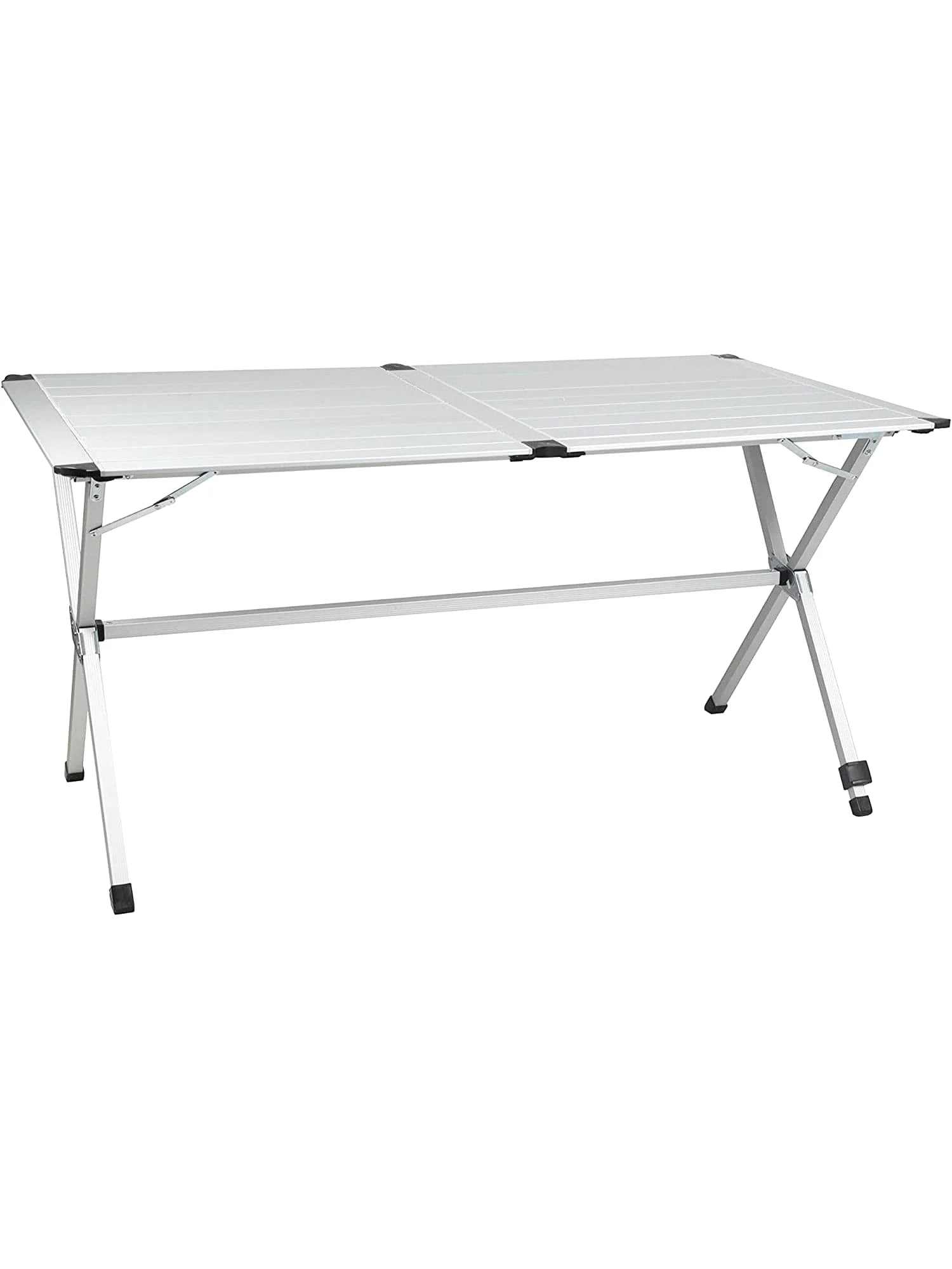 Table de camping pliante 6 personnes 110 x 70 cm installée sur un emplacement de camping
