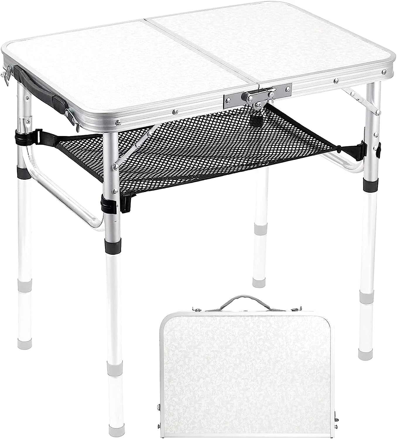 Table de camping pliante valise repliée en mallette avec poignée de transport