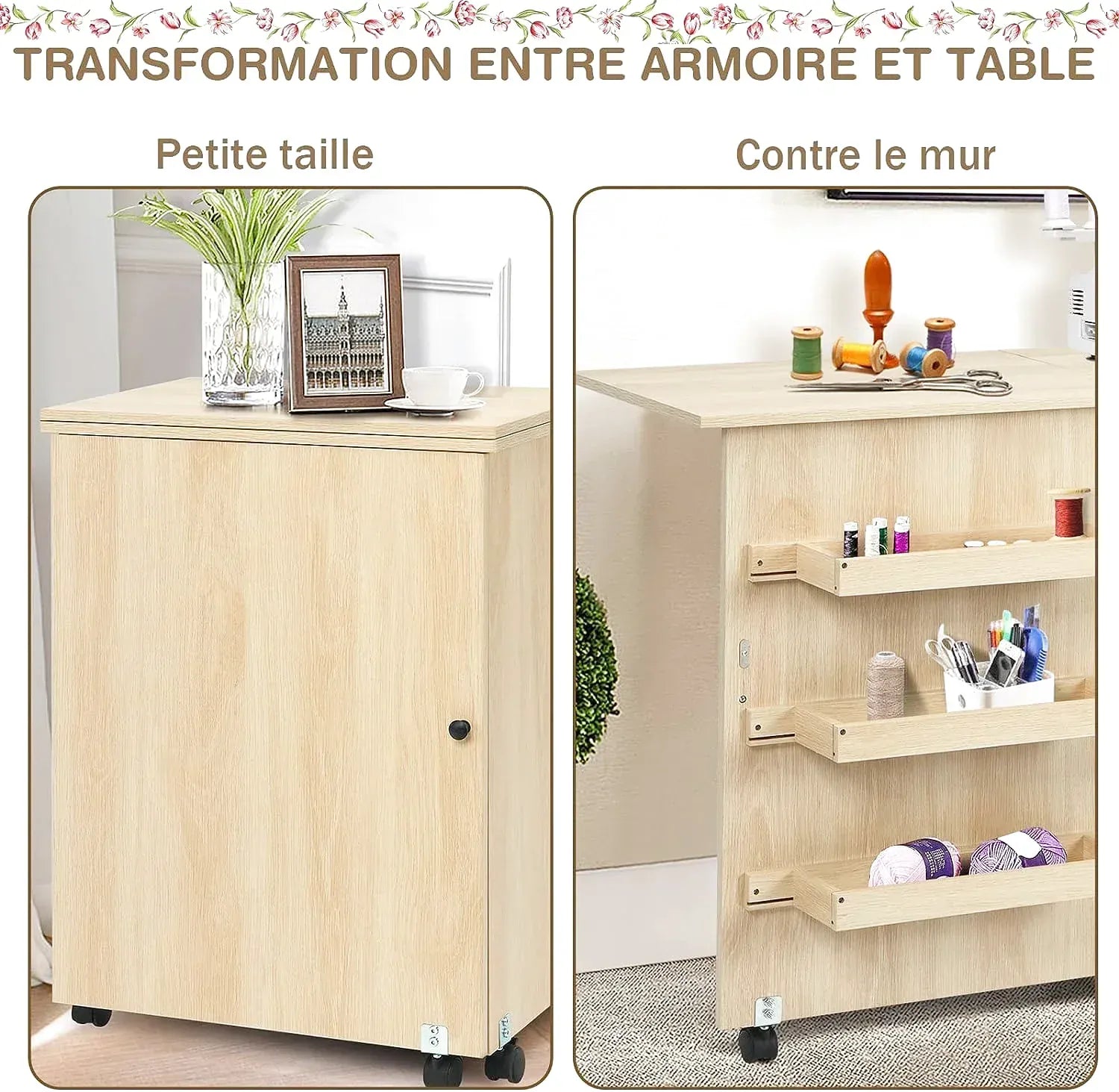 Table de couture pliante en bois avec plan de travail déployé - photo 5