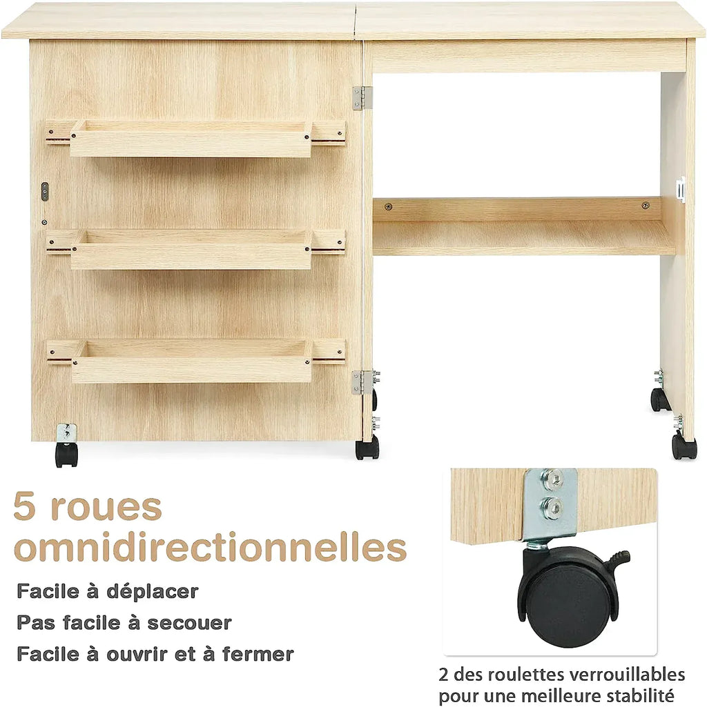Table de couture pliante en bois avec plan de travail déployé - photo 3