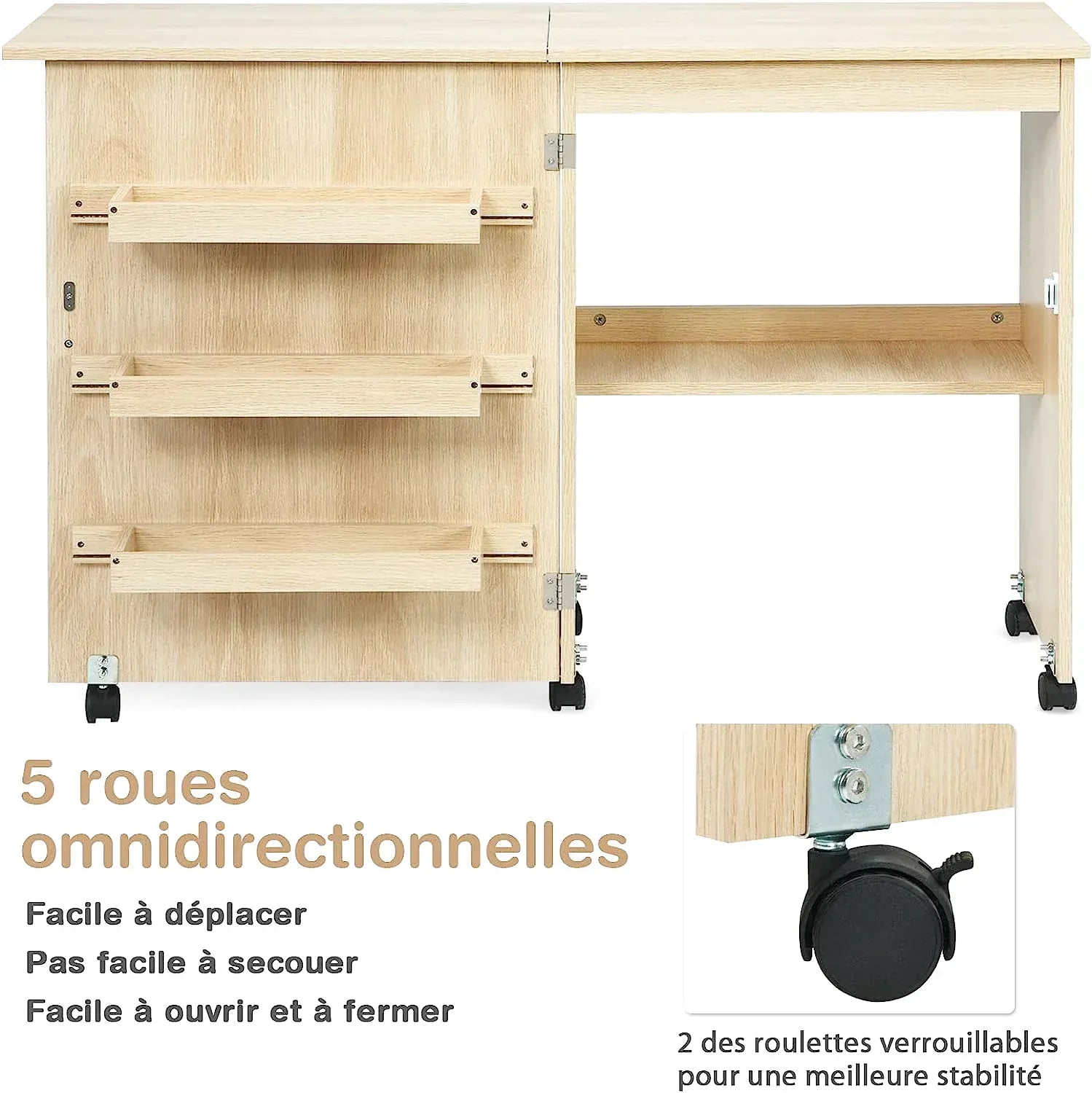 Table de couture pliante en bois avec plan de travail déployé - photo 3
