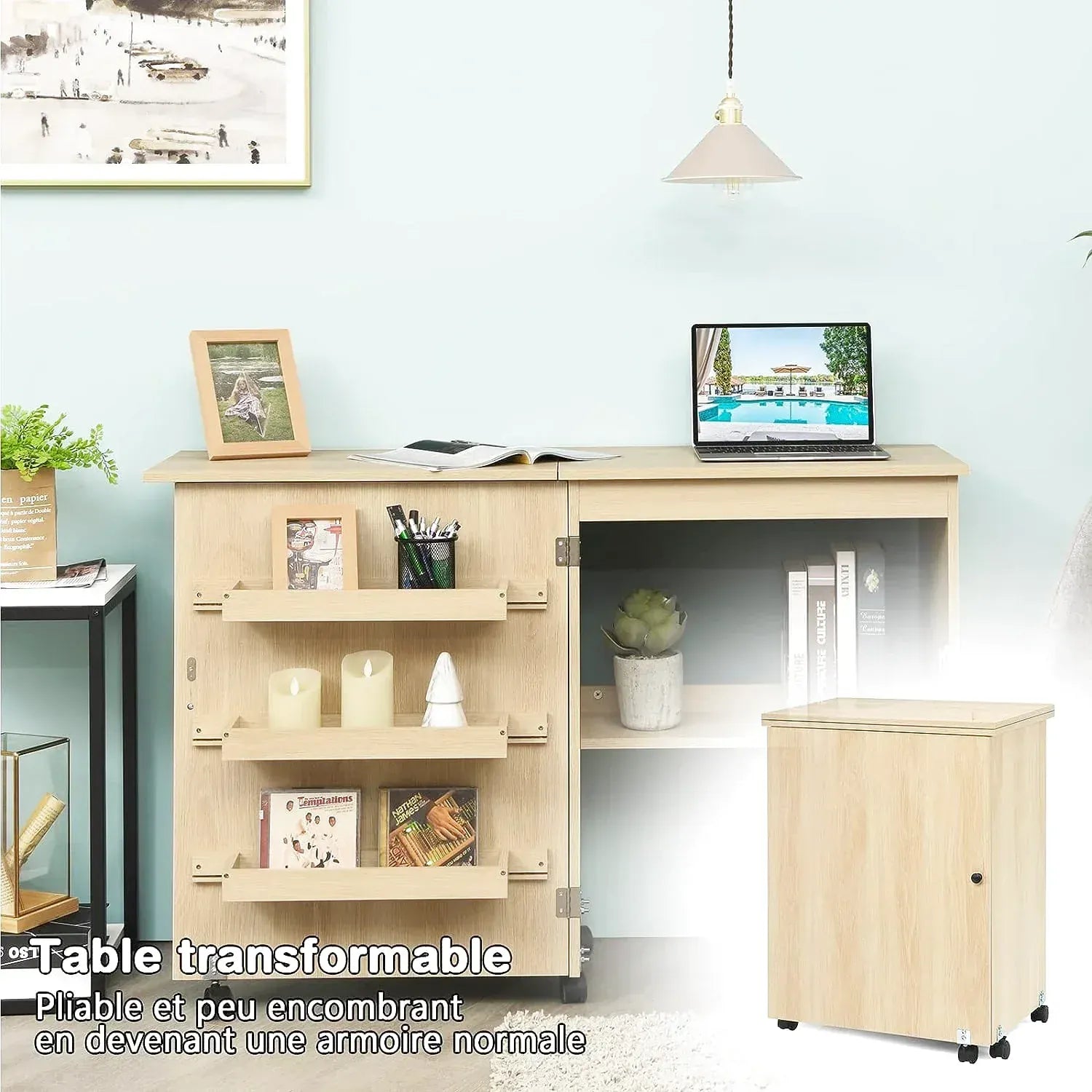 Table de couture pliante en bois avec plan de travail déployé - photo 4