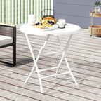Table de jardin blanche pliante ronde de 80 cm sur une terrasse - photo 4