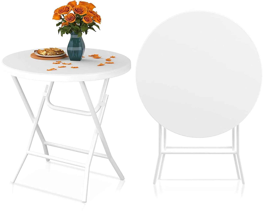 Table de jardin blanche pliante ronde de 80 cm sur une terrasse - photo 2