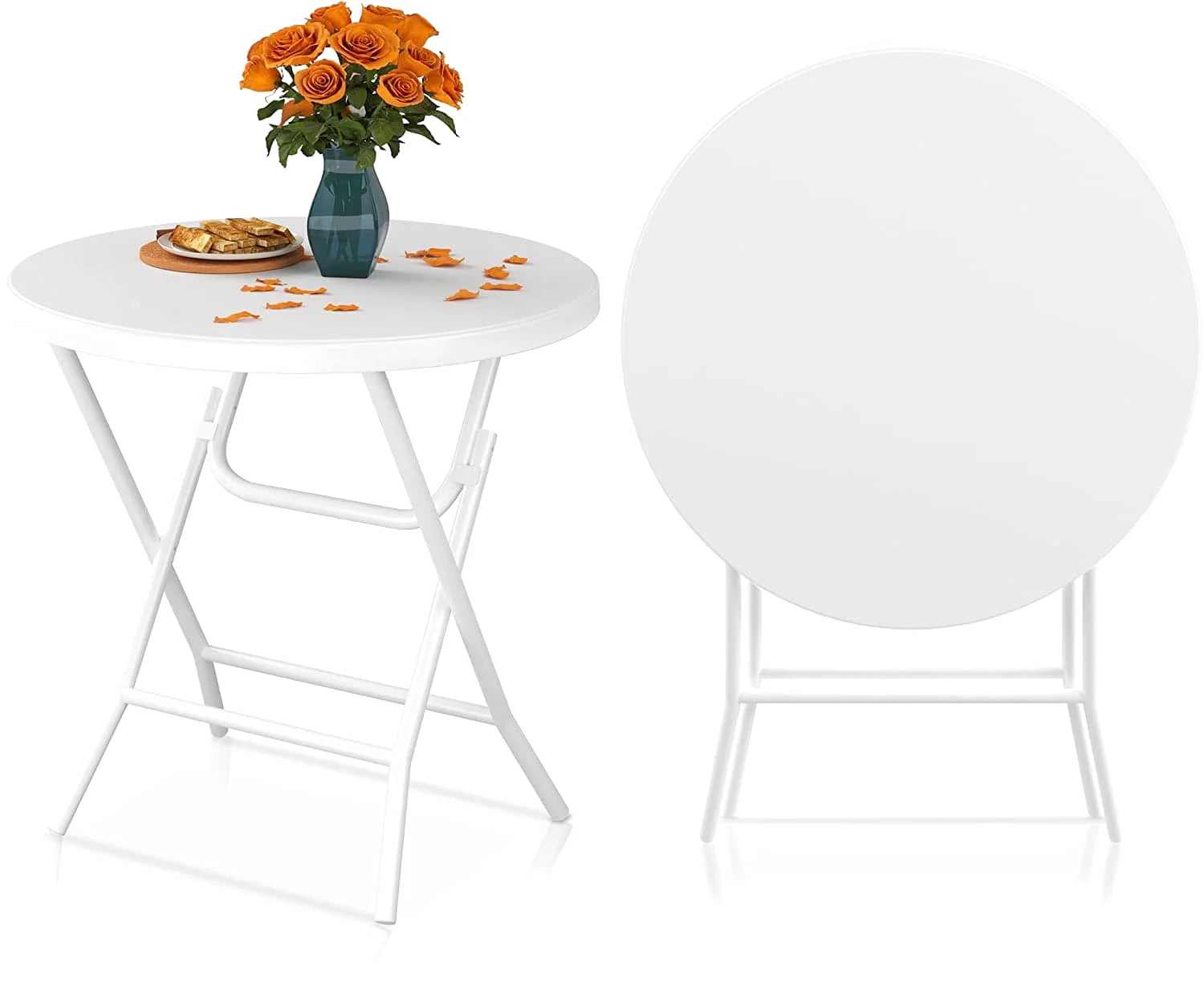 Table de jardin blanche pliante ronde de 80 cm sur une terrasse - photo 2