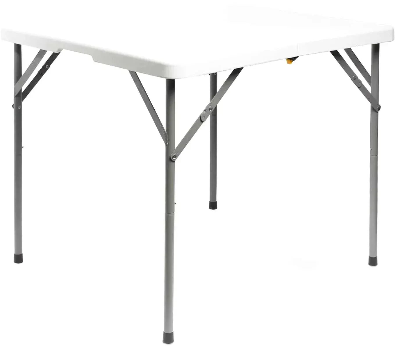 Table de jardin carrée pliante dépliée sur une terrasse extérieure