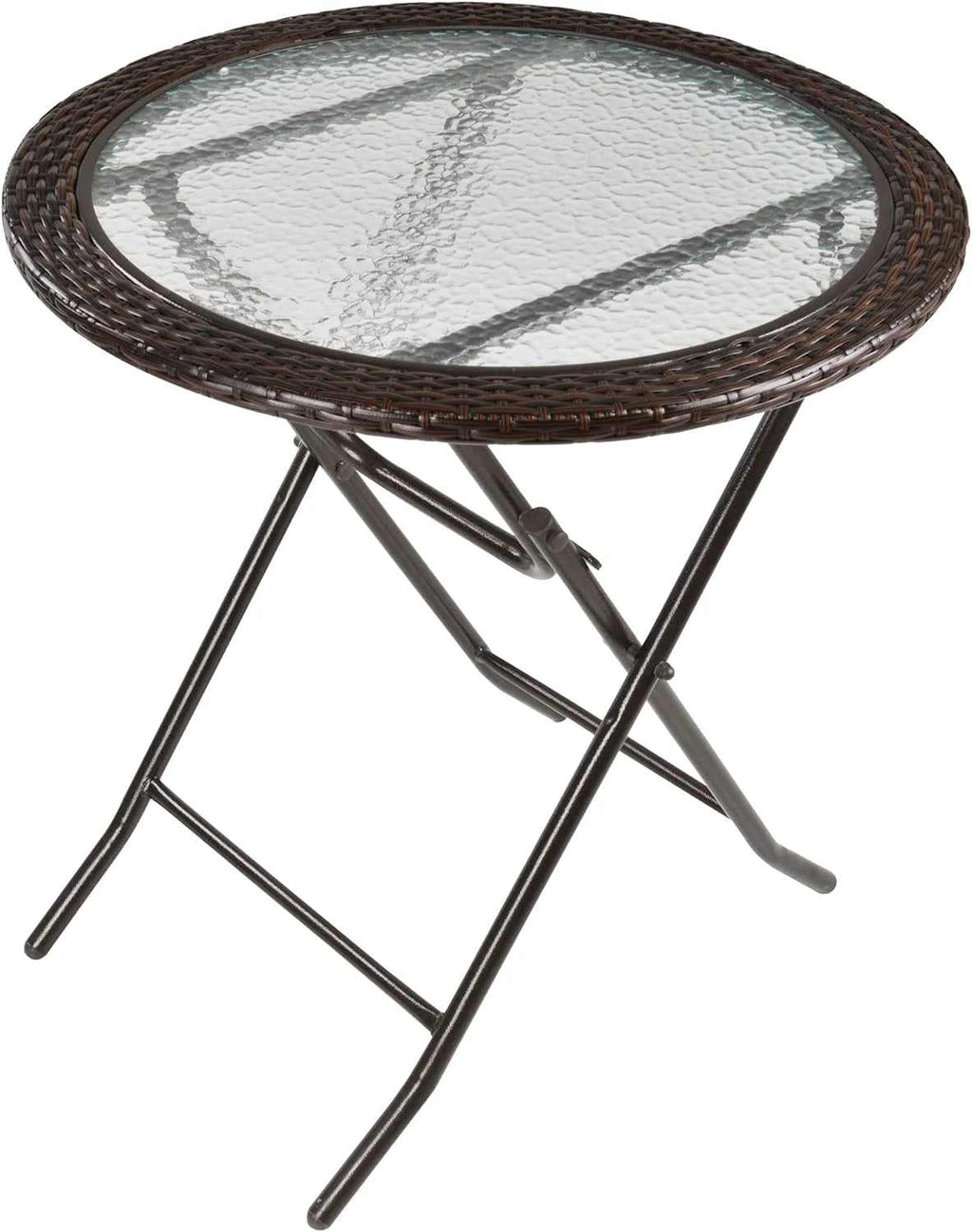 Table de jardin en verre pliante de 68 cm de diamètre sur une terrasse
