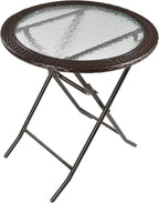 Table de jardin en verre pliante de 68 cm de diamètre sur une terrasse