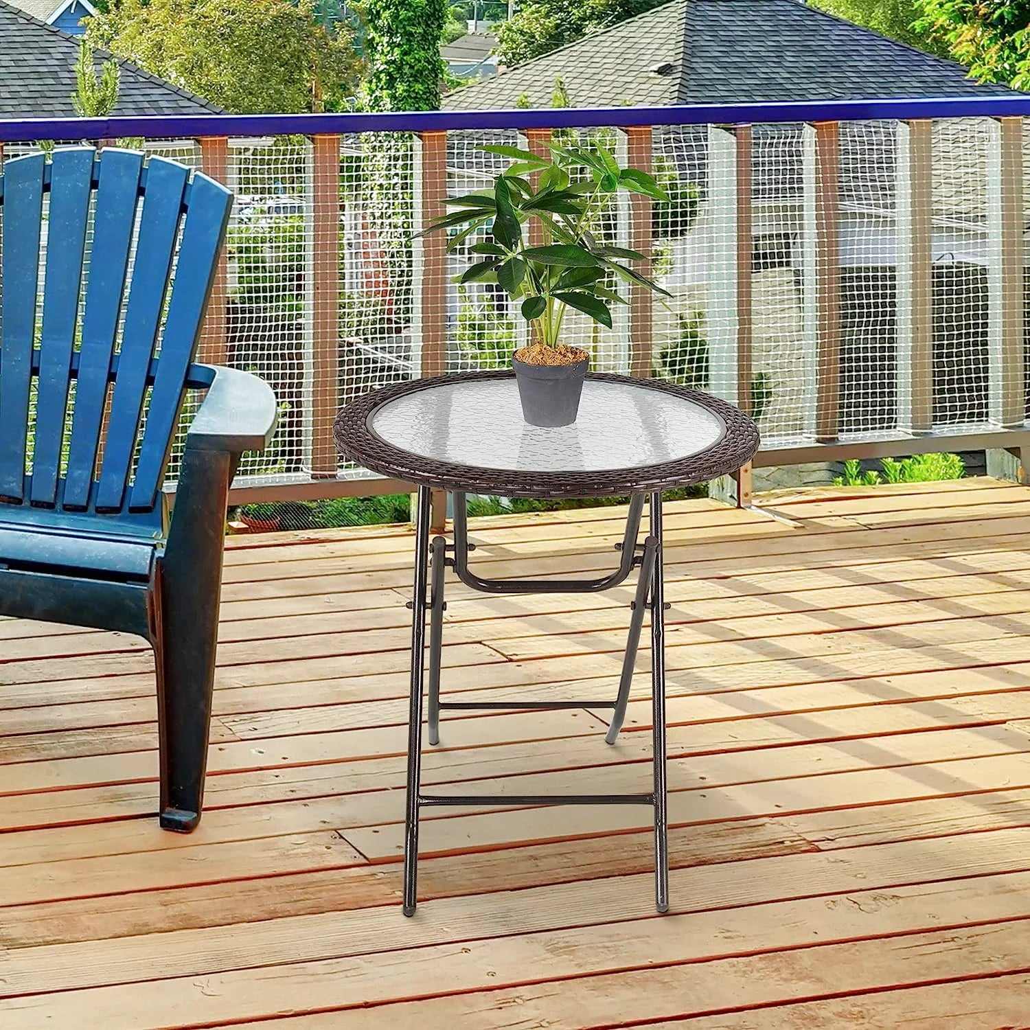 Table de jardin en verre pliante de 68 cm de diamètre sur une terrasse - photo 2