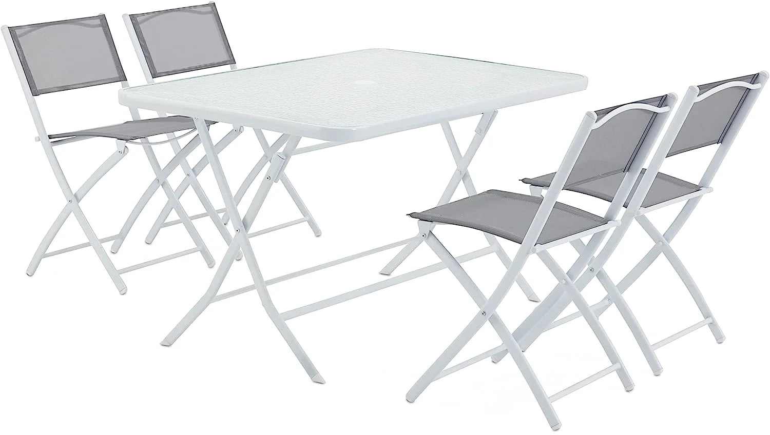 Ensemble table de jardin et 4 chaises pliantes de 130 cm dans un jardin