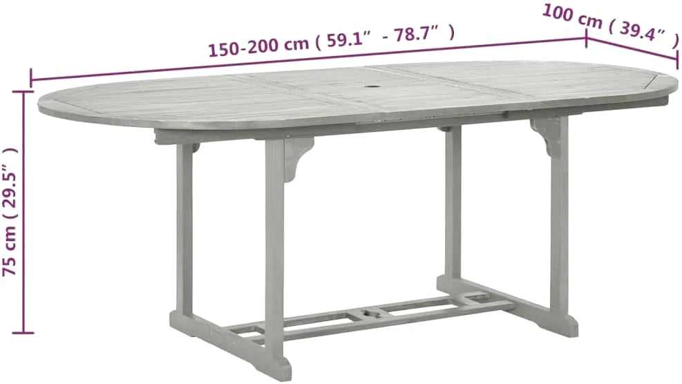Table de jardin extensible et pliante en acacia gris délavé de 200 cm - photo 2