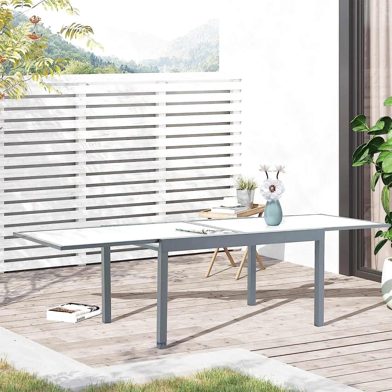 Table de jardin pliante 10 personnes de 270 cm en verre trempé dépoli - photo 3