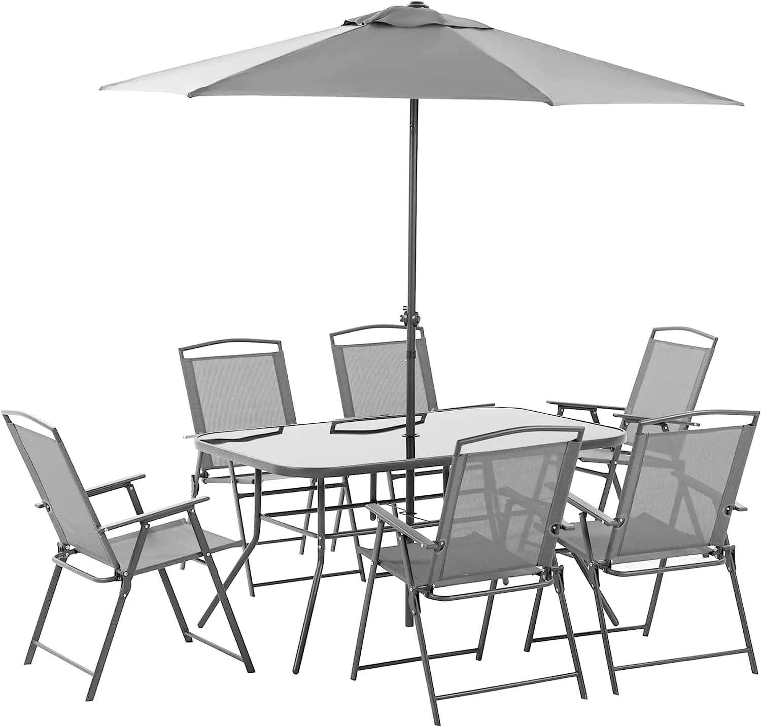 Ensemble table de jardin pliante 6 à 8 personnes avec chaises et parasol