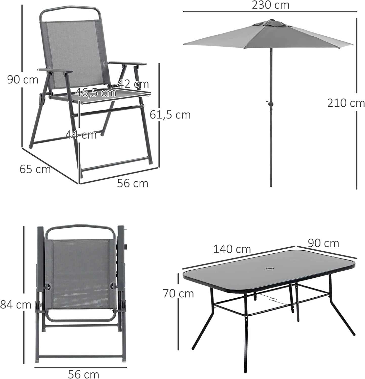 Ensemble table de jardin pliante 6 à 8 personnes avec chaises et parasol - photo 6