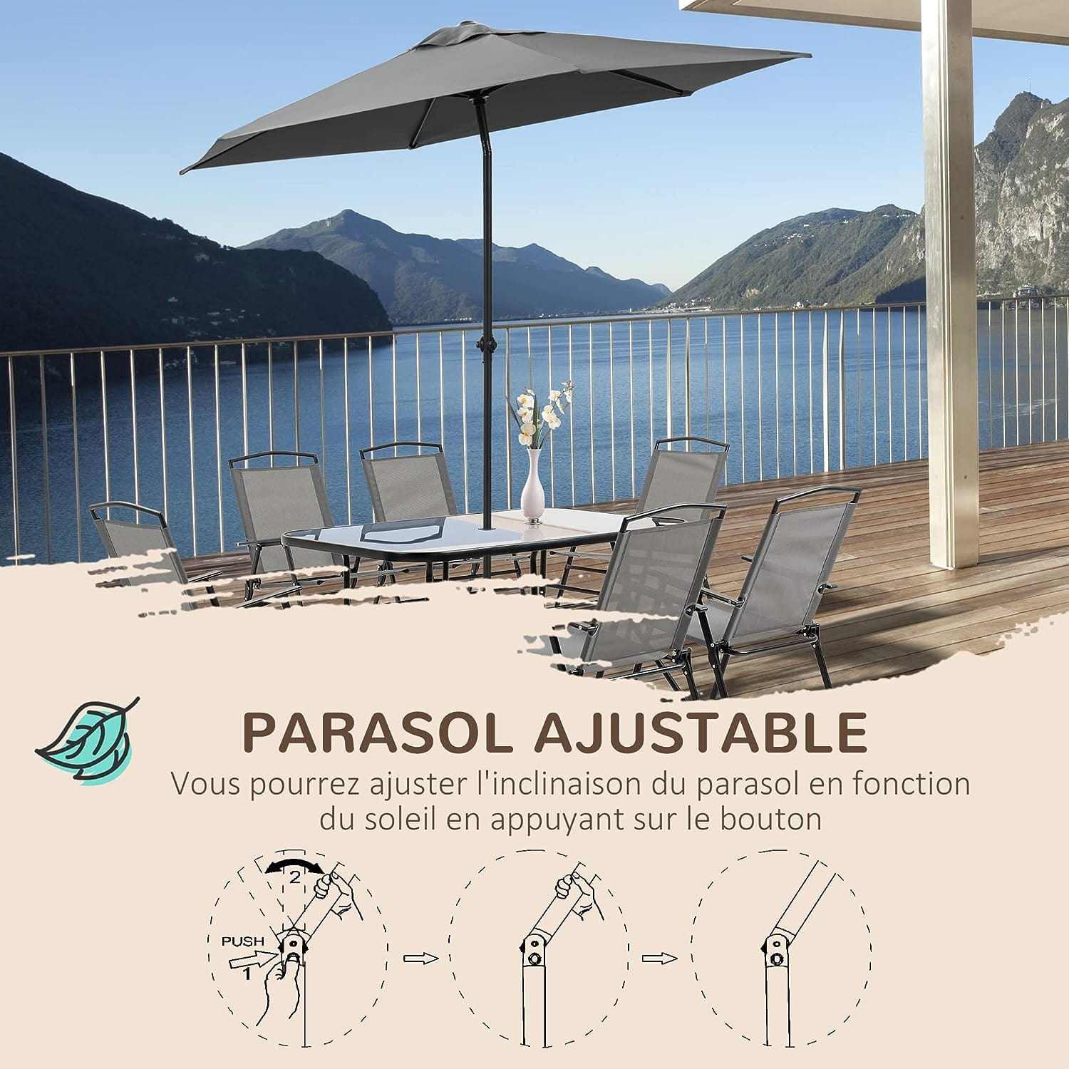 Ensemble table de jardin pliante 6 à 8 personnes avec chaises et parasol - photo 5