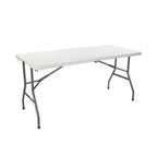 Table de jardin pliante en plastique blanche 180 x 70 cm dépliée dans un jardin
