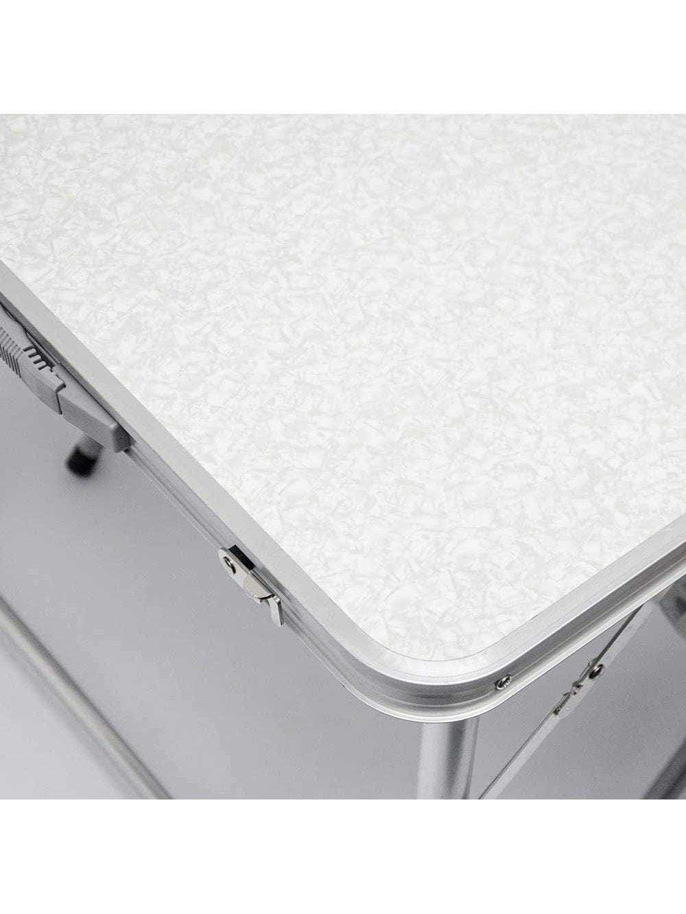 Table de jardin pliante valise de 120 cm dépliée sur une pelouse - photo 5
