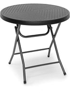 Table de jardin ronde pliante de 80 cm de diamètre dépliée sur une terrasse