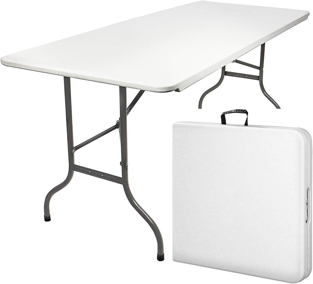 Table de réception pliante de 180 cm avec plateau PEHD dressée pour un événement