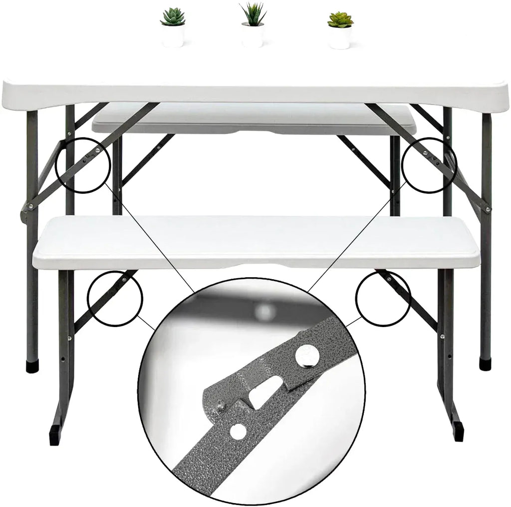Ensemble table et bancs pliants de 112 cm dans un jardin - photo 4