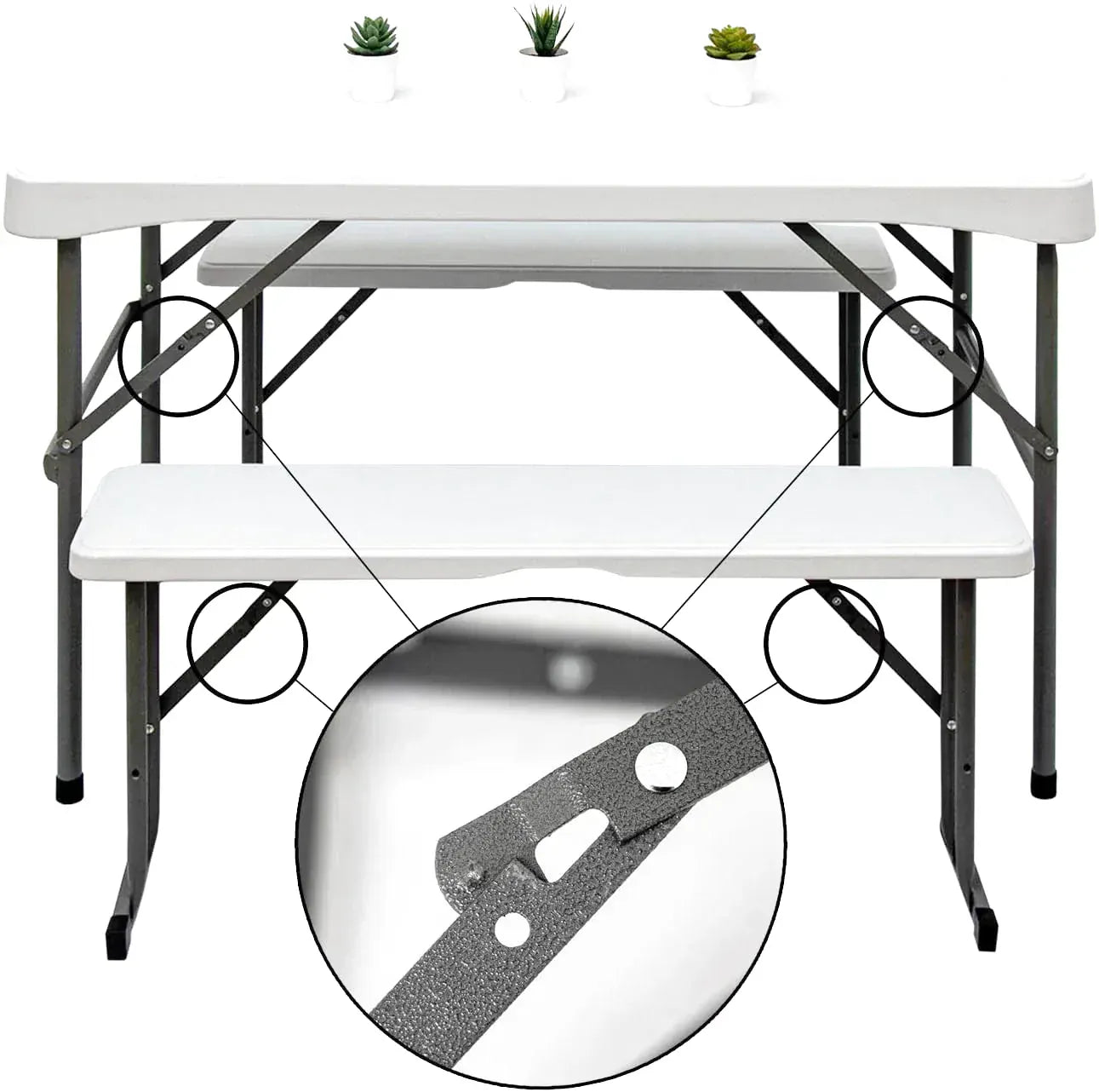 Ensemble table et bancs pliants de 112 cm dans un jardin - photo 4