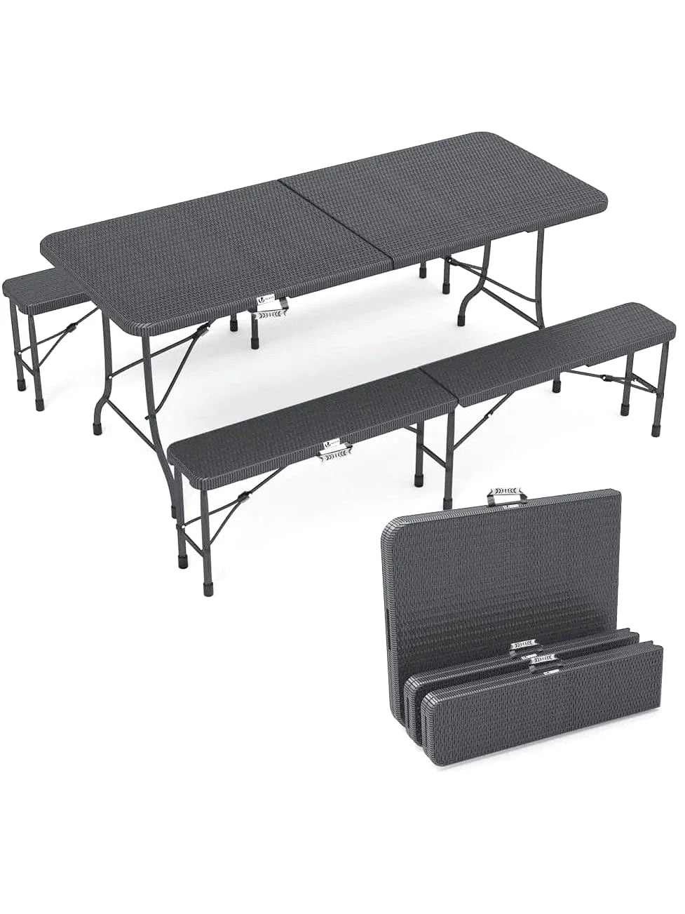 Ensemble table et chaise de jardin pliante 180 cm avec bancs en HDPE et acier