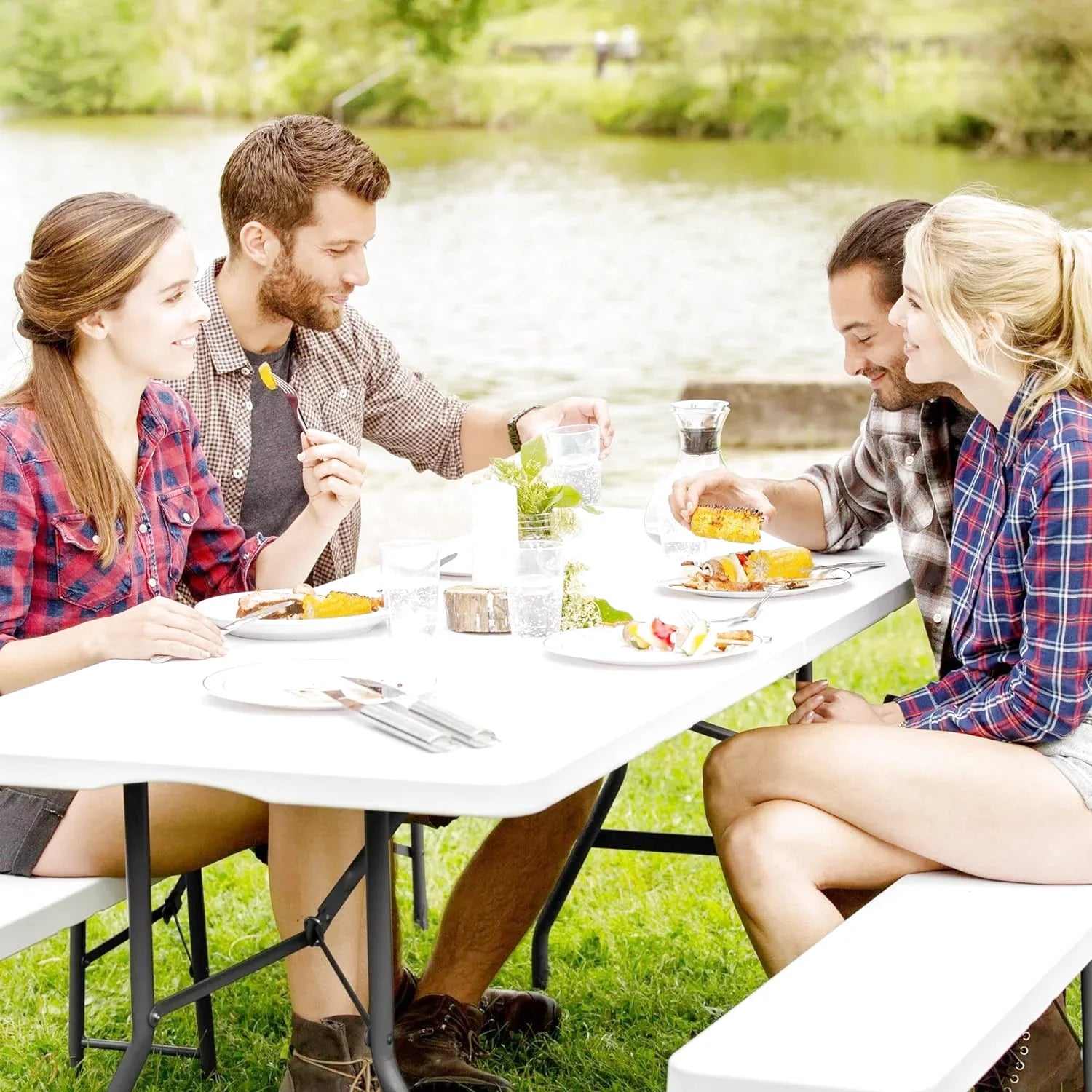 Ensemble table et chaise de picnic pliante de 180 cm avec deux bancs - photo 2