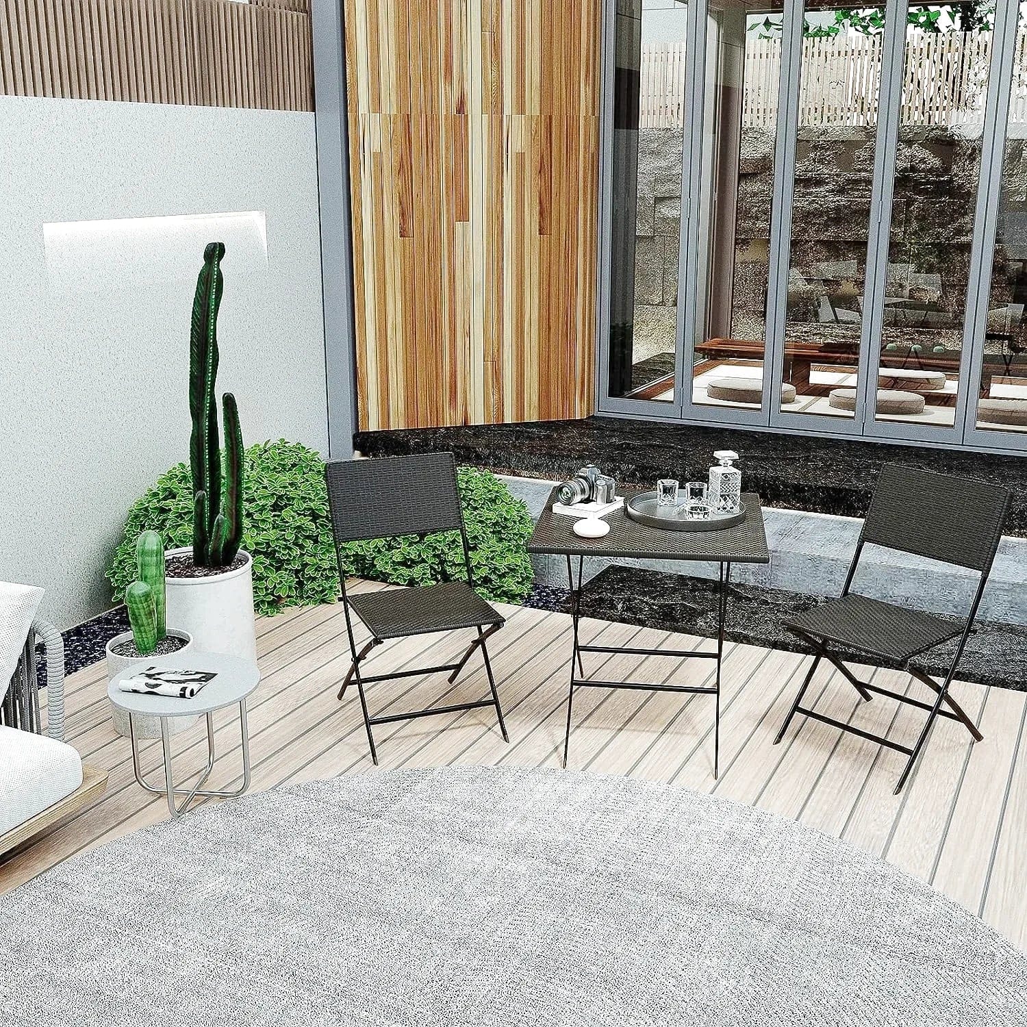 Ensemble table et chaise pliante de camping en résine tressée - photo 2