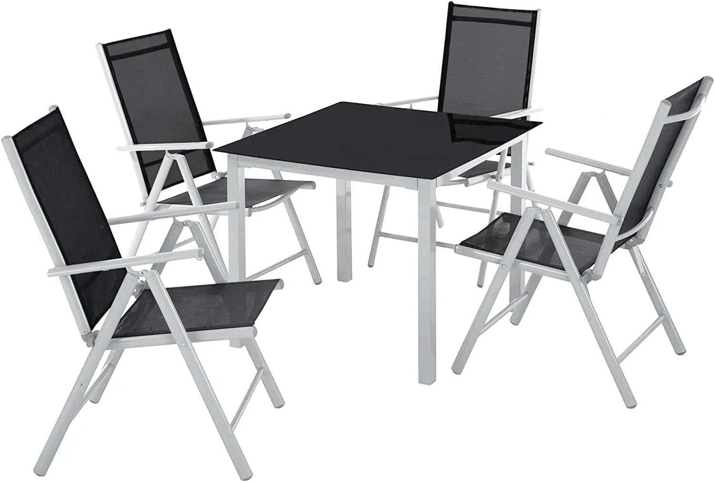 Ensemble table et chaise pliante extérieur avec plateau en verre trempé et chaises inclinables