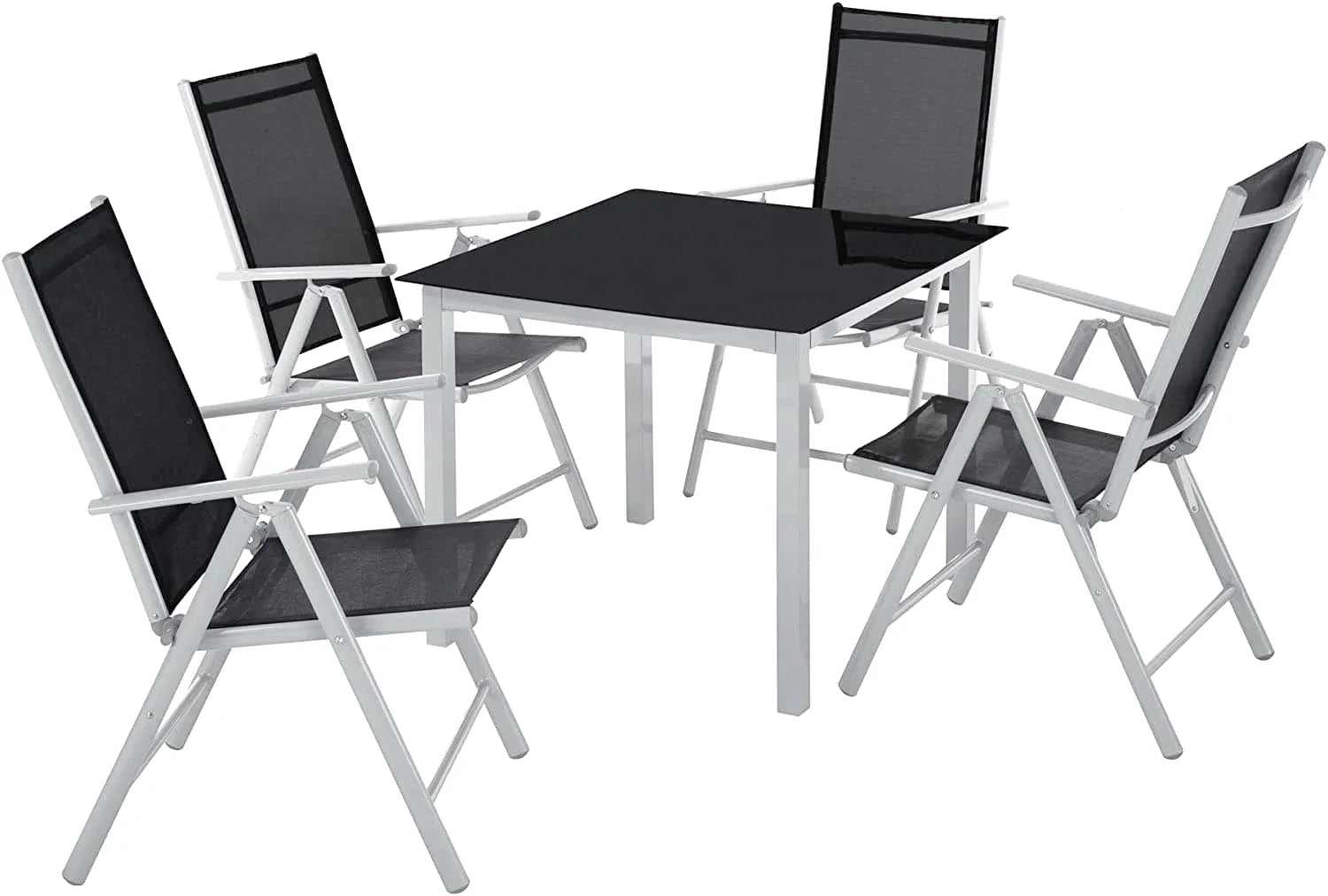 Ensemble table et chaise pliante extérieur avec plateau en verre trempé et chaises inclinables