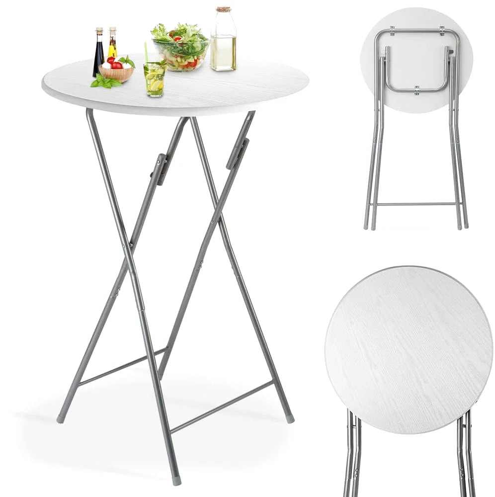 Table haute d'appoint pliante ronde de 60 cm avec décor bois - photo 3
