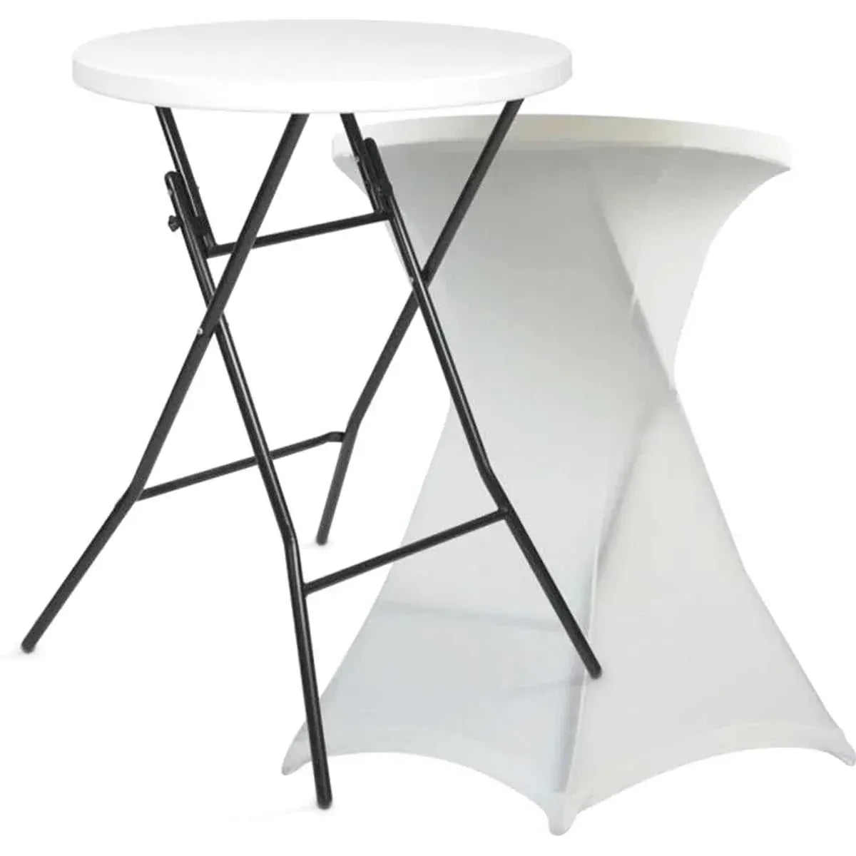 Table haute pliante avec housse blanche installée pour une réception - photo 3