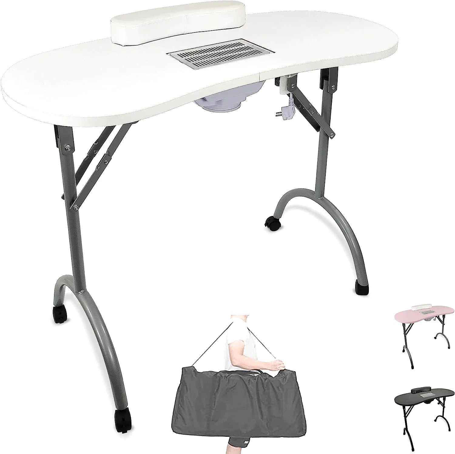 Table de manucure pliante avec aspirateur intégré dans un salon d'onglerie