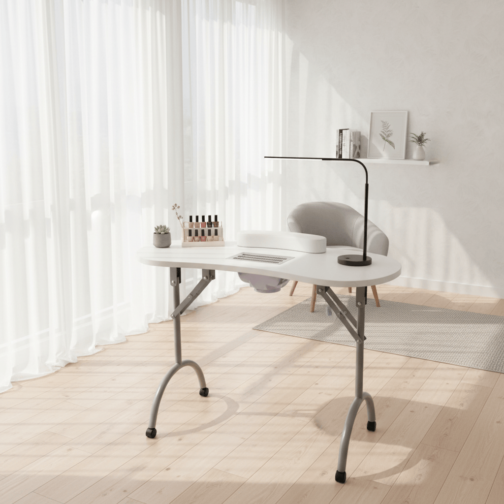 Table de manucure pliante avec aspirateur intégré dans un salon d'onglerie - photo 4
