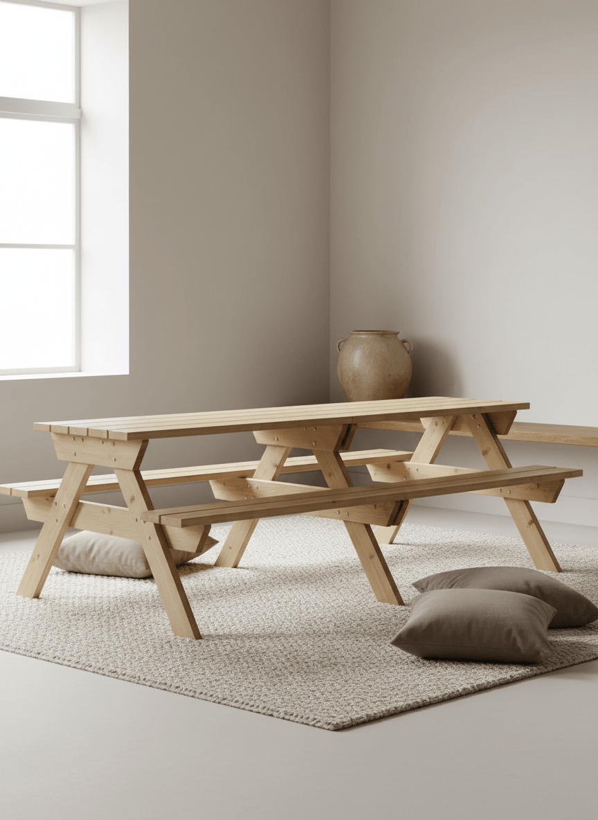 Table picnic en bois pliante de 220 cm avec bancs intégrés dans un jardin - photo 6