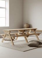 Table picnic en bois pliante de 220 cm avec bancs intégrés dans un jardin - photo 6