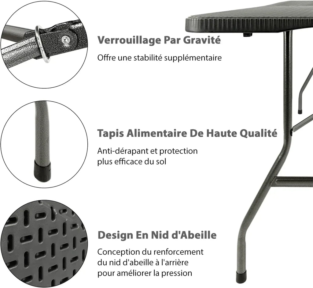Table pliante 6 personnes de 180 cm en plastique dressée pour un repas - photo 3