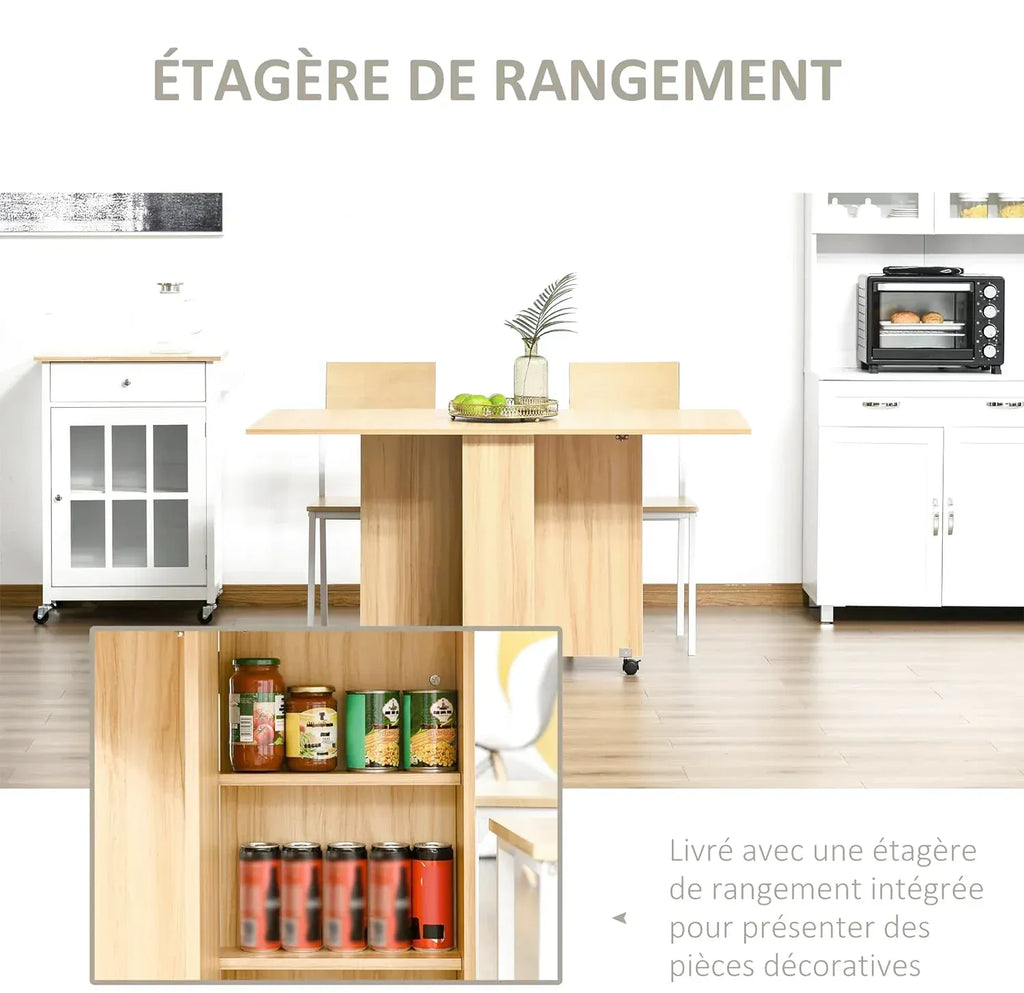 Table pliante à roulettes de 140 cm avec étagères de rangement - photo 3
