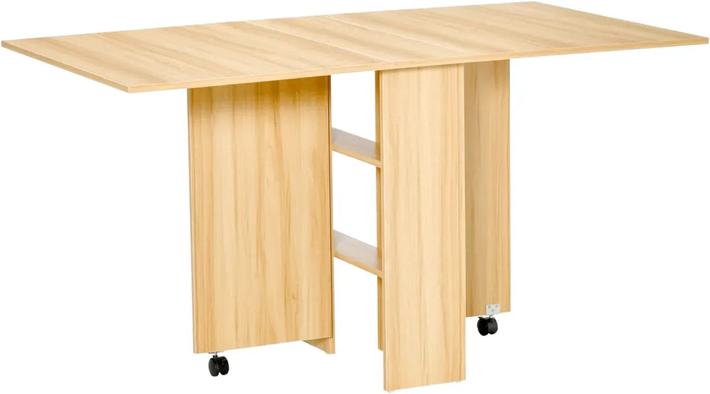 Table pliante à roulettes de 140 cm avec étagères de rangement