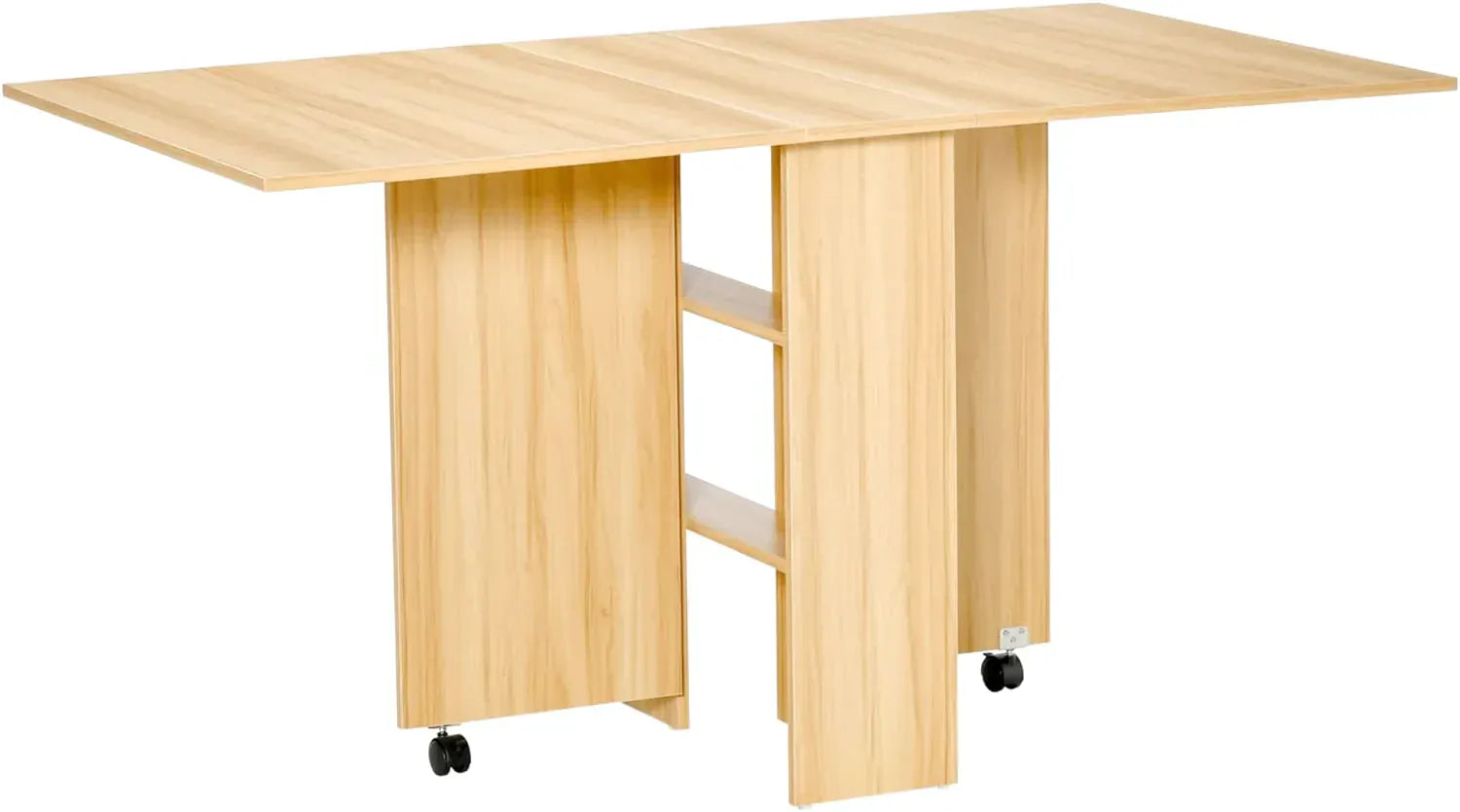 Table pliante à roulettes de 140 cm avec étagères de rangement