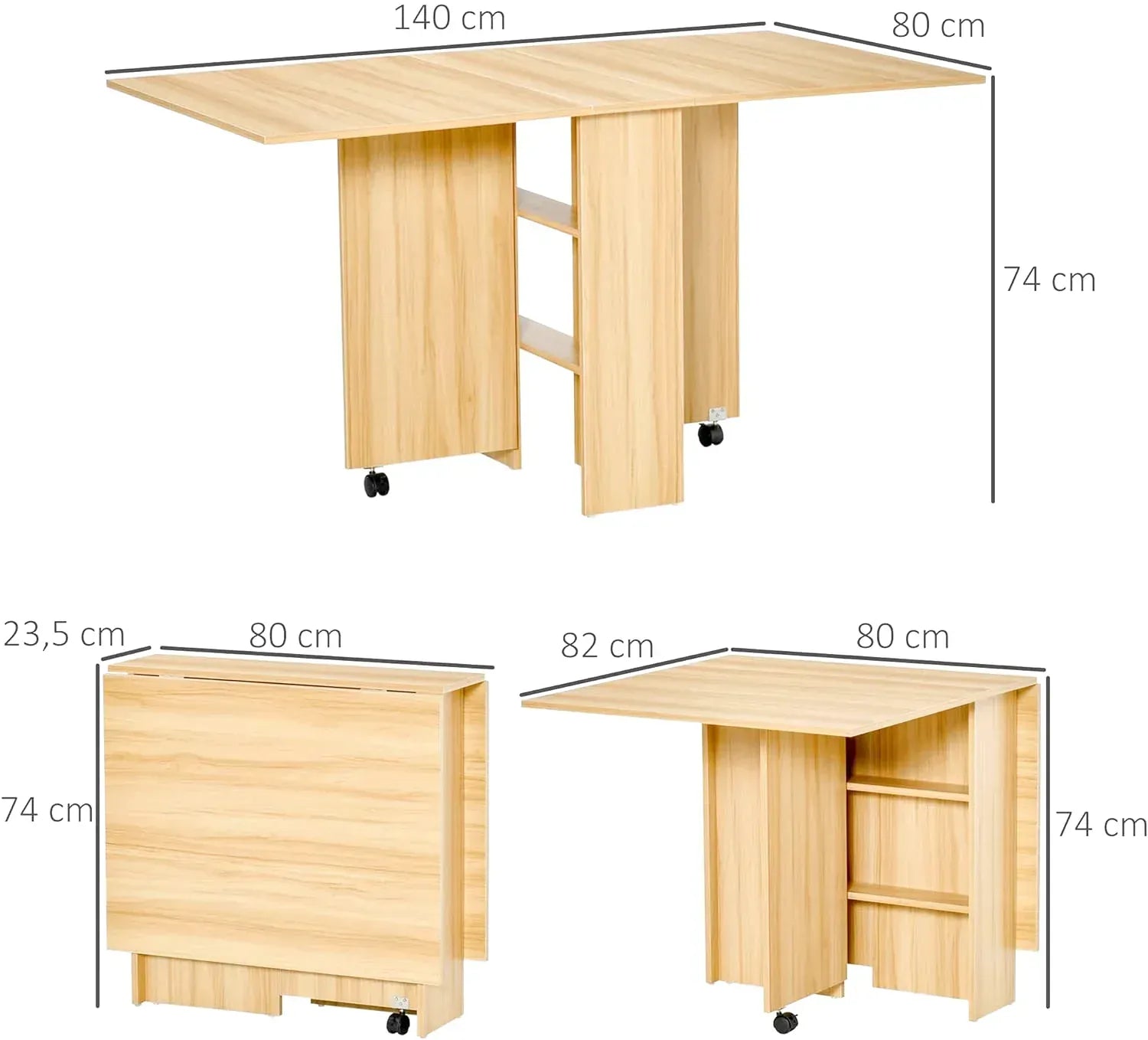Table pliante à roulettes de 140 cm avec étagères de rangement - photo 5